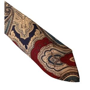 XMI for Nordstrom Mens Silk Tie Hand Sewn Burgundy Navy Large Paisley Print